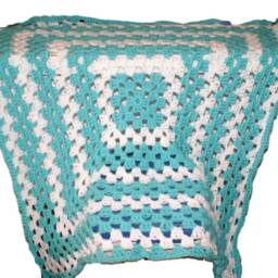 Handmade Turquoise Crochet Baby Blanket, Granny Square Afghan - thumbnail 2