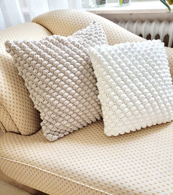 Crocheted Cushion, Bubble Pattern Scandinavian Home Decor, Decorative Crochet Sofa Made Of Cotton - image 1