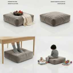 Plush Velvet Square Bean Bag Floor Cushion Oyster Ottoman Pouf - thumbnail 3