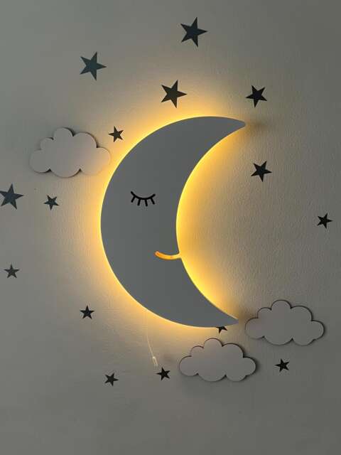 Moon Wall Nightlight, Nursery Lighting, Baby Room Decor, Wooden Lamp, Shower Gift - image 1