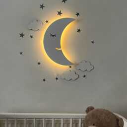 Moon Wall Nightlight, Nursery Lighting, Baby Room Decor, Wooden Lamp, Shower Gift - thumbnail 3