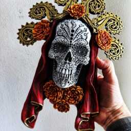 Dia De Los Muertos Wall Plaque, Large, Hand Painted Resin - Mexican Art Spooky Day Of The Dead Skull For Gothic Home Decor - thumbnail 3