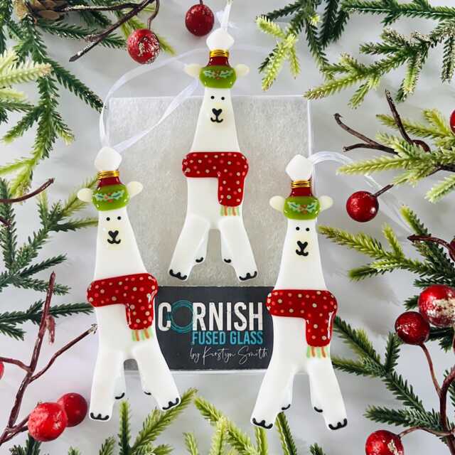 Fused Glass Funny Alpaca Christmas Decoration - Glass Llama Decoration, Tree Cornwall - image 1