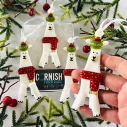 Fused Glass Funny Alpaca Christmas Decoration - Glass Llama Decoration, Tree Cornwall - thumbnail 2