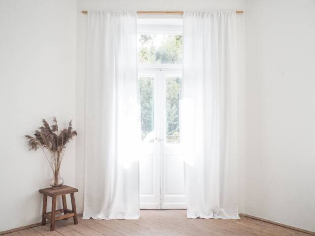 Pure White Rod Pocket Heavy Linen - 280 G/M2 Curtain Panel Made Of Stonewashed/1 Pcs - image 1