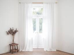 White Heavy Linen Curtain Panel, Rod Pocket Stonewashed Drape - 280 G/M2