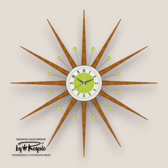Teak Starburst Clock Mid Century Modern Wall Decor, 30 - image 1