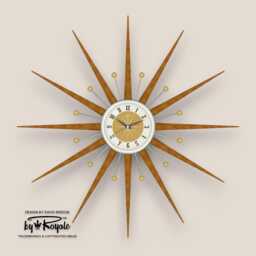 Teak Starburst Clock Mid Century Modern Wall Decor, 30 - thumbnail 4