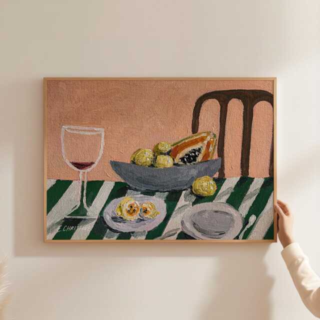 Guavas & A Papaya, Oil Painting By E. Christine - Fruit Still Life Fine Art Print - image 1