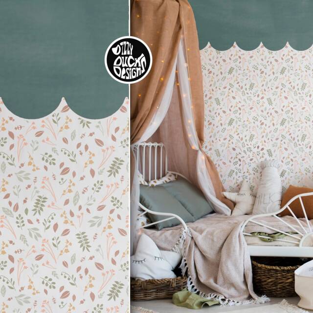 Scallop Border Wall Stencil Kit - Edge & Woodland Forest Leaf Stencils For Painting Scandi Boho Nursery Wall Decor Dizzy Duck - image 1