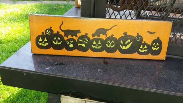Halloween Pumpkins Wood Sign Distressed Wall Hanging Reclaimed Pallet Rustic Decor Repurposed Pumpkin Patch Black Cat - image 1