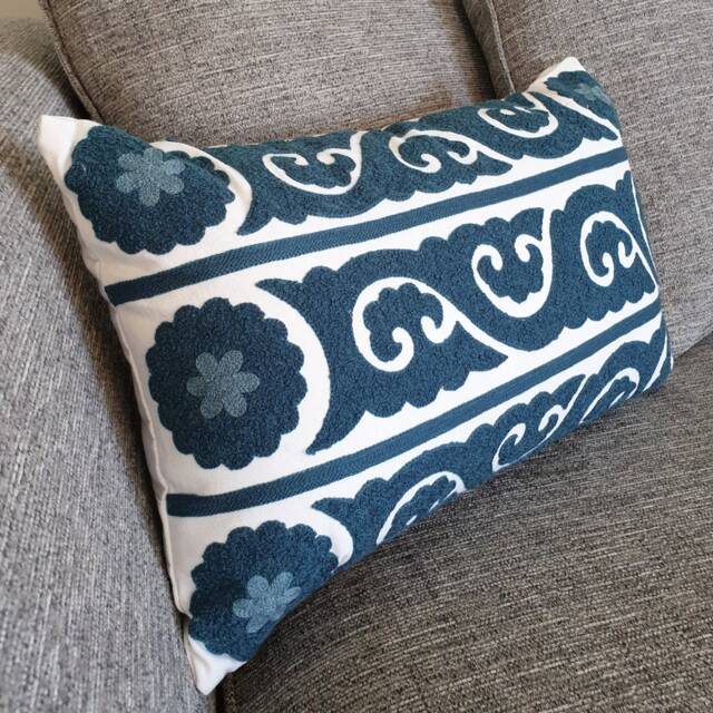 Oblong Embroidered Cushion, Contemporary Apartment Cushion Decor, Moroccan Pillow, Minimalist Decor, Modern Rectangle Sofa Throw Pillow - image 1