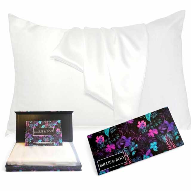 Satin Pillowcase White With Gift Box - Vegan Friendly Queen Size Zipper Closure - image 1