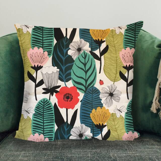 Scandi Floral Cushion Cover Botanical Print, Handmade - image 1