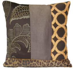 Chocolate Brown & Orange Patchwork Unique Cushion Cover Flower Gold Silk Embroidery Designers Fabric Decorative Pillow Throw Case