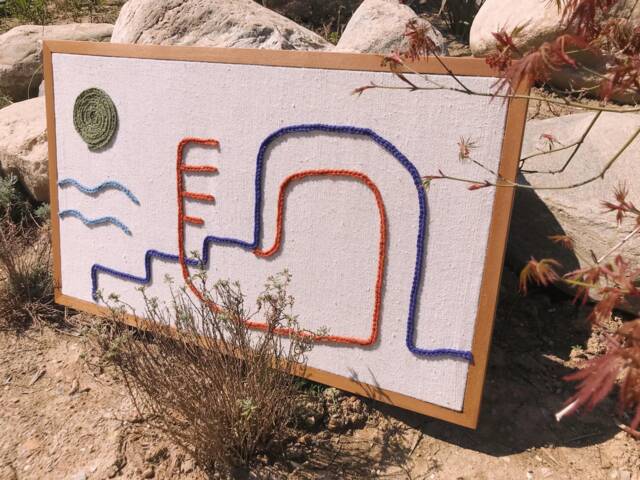 Hand Woven Wall Hanging Symi Framed Tapestry, Textured Hand-Embroidery Textile Art - image 1