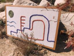 Hand Woven Wall Hanging Symi Framed Tapestry, Textured Hand-Embroidery Textile Art - thumbnail 1