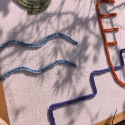 Hand Woven Wall Hanging Symi Framed Tapestry, Textured Hand-Embroidery Textile Art - thumbnail 2
