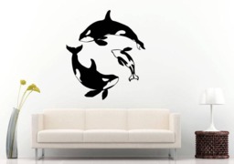 Whale Ocean Sea Predator Fish Trashing in Water Nautical Room Wall Sticker Decal Vinyl Mural Decor Art L2408 - thumbnail 1