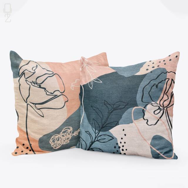 Abstract Floral Velvet Pillow Covers Pink & Gray, Set Of 2 - image 1