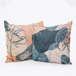 Abstract Floral Velvet Pillow Covers Pink & Gray, Set Of 2 - thumbnail 1