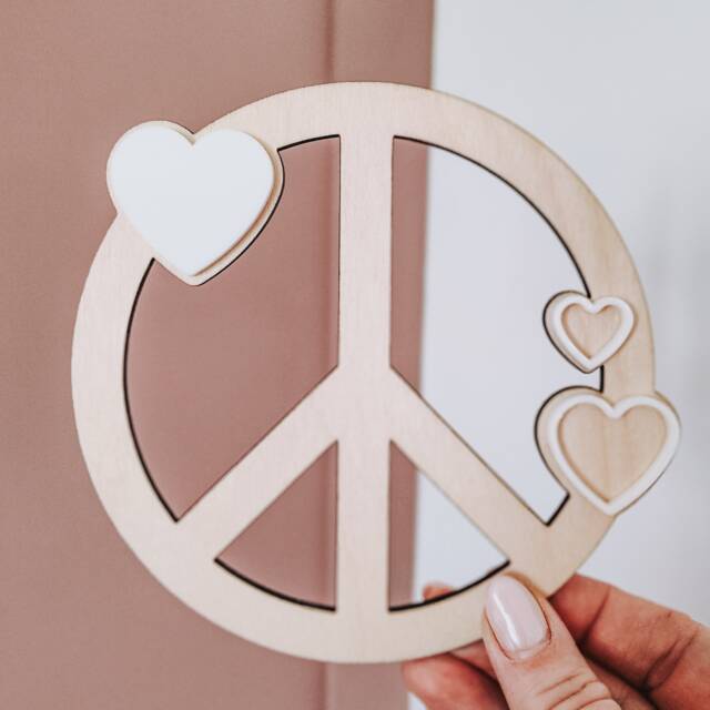 Peace & Love Sign - Peace With Hearts Wooden Acrylic Layered Wall Decor