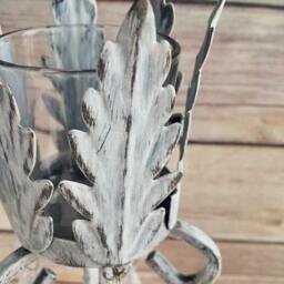 White Candle Holders - Acanthus Leaf Rustic Chippy Decor French Country Ready To Ship - thumbnail 2