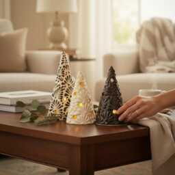 Talavera Christmas Tree Candle Holder - Handmade Mexican Pottery Lantern Holiday Decor - thumbnail 4