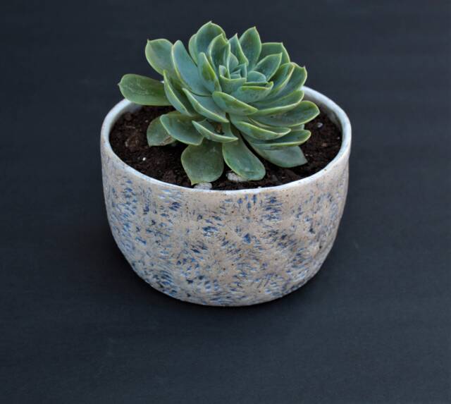 Indoor Ceramic Planter, Handmade Small Blue Design Housewarming Pottery Bowl Planter - image 1