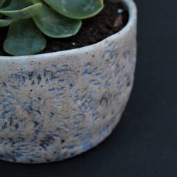 Indoor Ceramic Planter, Handmade Small Blue Design Housewarming Pottery Bowl Planter - thumbnail 3