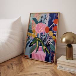 Pink Flowers Abstract Art Poster Inspired By Henri Matisse, Vibrant Floral Print - thumbnail 1