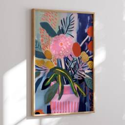 Pink Flowers Abstract Art Poster Inspired By Henri Matisse, Vibrant Floral Print - thumbnail 2