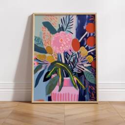 Pink Flowers Abstract Art Poster Inspired By Henri Matisse, Vibrant Floral Print - thumbnail 3