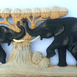 "Natural Teak Wood Carving Of Two Elephants in The Forest Tree Wall Hanging Home Art Decor Hand Carved Elephant/Gift 10""x20" - thumbnail 3