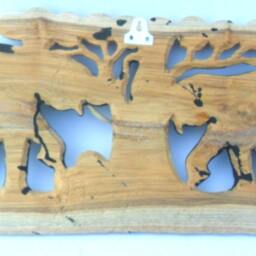 "Natural Teak Wood Carving Of Two Elephants in The Forest Tree Wall Hanging Home Art Decor Hand Carved Elephant/Gift 10""x20" - thumbnail 4