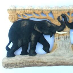 "Natural Teak Wood Carving Of Two Elephants in The Forest Tree Wall Hanging Home Art Decor Hand Carved Elephant/Gift 10""x20" - thumbnail 2