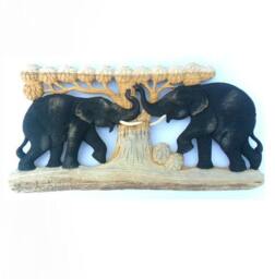 "Natural Teak Wood Carving Of Two Elephants in The Forest Tree Wall Hanging Home Art Decor Hand Carved Elephant/Gift 10""x20"