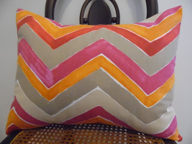 Chevron Pillow Cover Pink, Orange, Taupe Zig Zag Cotton - image 1