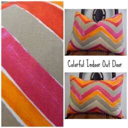 Chevron Pillow Cover Pink, Orange, Taupe Zig Zag Cotton - thumbnail 4