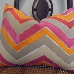 Chevron Pillow Cover Pink, Orange, Taupe Zig Zag Cotton - thumbnail 3