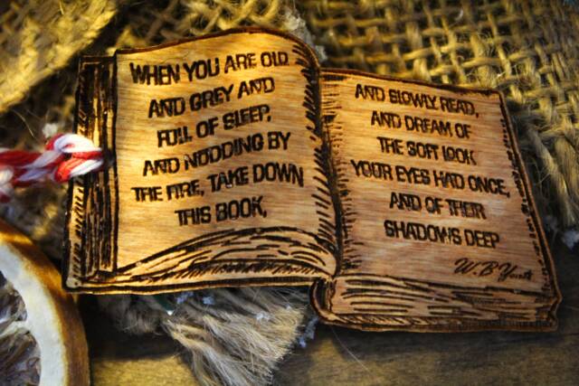 W.b Yeats Inspired Christmas Ornament Wood Bauble Festive Ireland When You Are Old Prom Book Rustic Handmade Wooden Tree Decoration - image 1