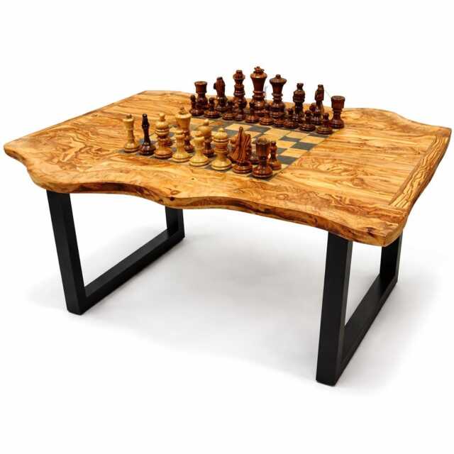 Handmade Olive Wood Chess Table, Live Edge Rustic Coffee Luxury Game Decor - image 1