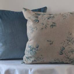 Pale Teal Duck Egg Cotton Cushion Cover - Floral Design With Neutral Linen Background Vintage Interiors, Scandi, Handmade Cushions - thumbnail 4