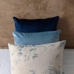 Pale Teal Duck Egg Cotton Cushion Cover - Floral Design With Neutral Linen Background Vintage Interiors, Scandi, Handmade Cushions - thumbnail 2