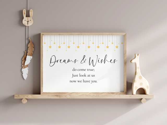 Dreams & Wishes Nursery Print - A3 A4 A5 Wall Art, Starry Prints, Cute Baby Come True Large Prints - image 1