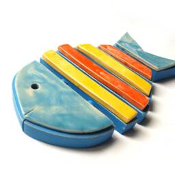 Ceramic Skeleton Fish Wall Art Colorful Coastal Decor - thumbnail 3