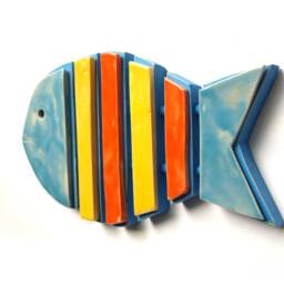 Ceramic Skeleton Fish Wall Art Colorful Coastal Decor - thumbnail 2