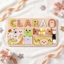 Personalized Baby Name Puzzle, Custom Wooden Early Learning Busy Board, 1st Birthday Gift, First Christmas Montessori Toys
