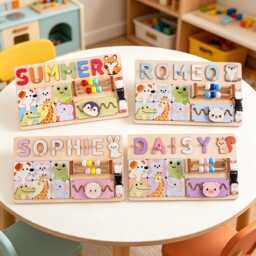 Personalized Baby Name Puzzle, Custom Wooden Early Learning Busy Board, 1st Birthday Gift, First Christmas Montessori Toys - thumbnail 3