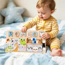 Personalized Baby Name Puzzle, Custom Wooden Early Learning Busy Board, 1st Birthday Gift, First Christmas Montessori Toys - thumbnail 4
